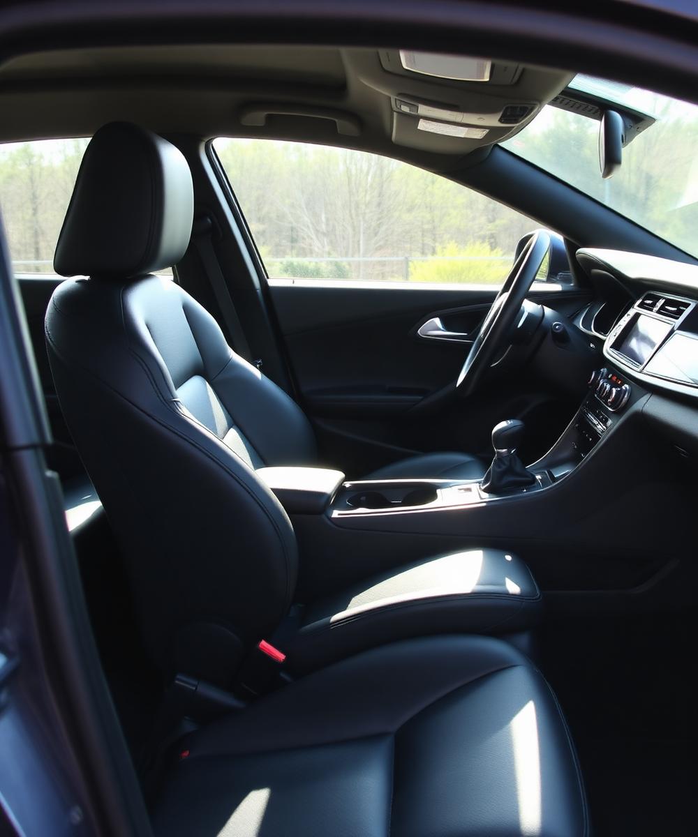 Spotless detailed car interior with black leather seats